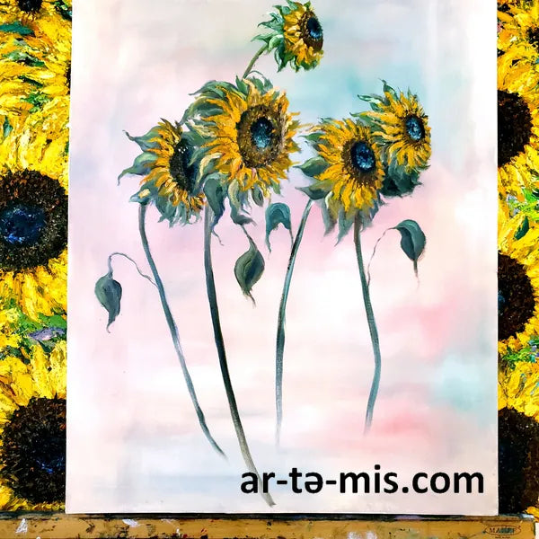 Sunflowers in a Field of Fog (20in H x 16in W)