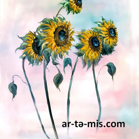 Sunflowers in a Field of Fog (20in H x 16in W)