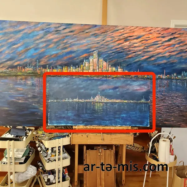 Manhattan West Side Hot Summer Sunset Study (22in H x 48in W)