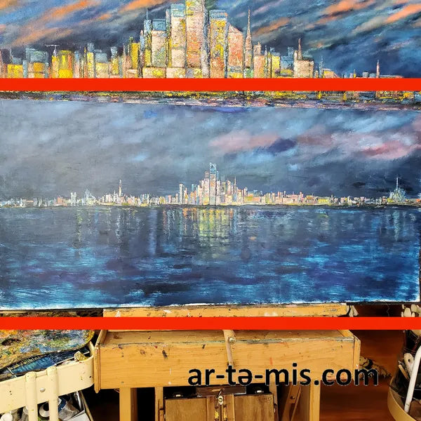 Manhattan West Side Hot Summer Sunset Study (22in H x 48in W)