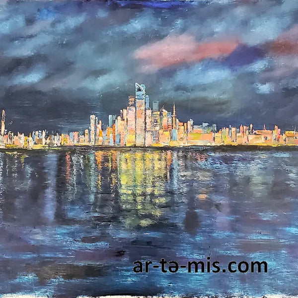 Manhattan West Side Hot Summer Sunset Study (22in H x 48in W)